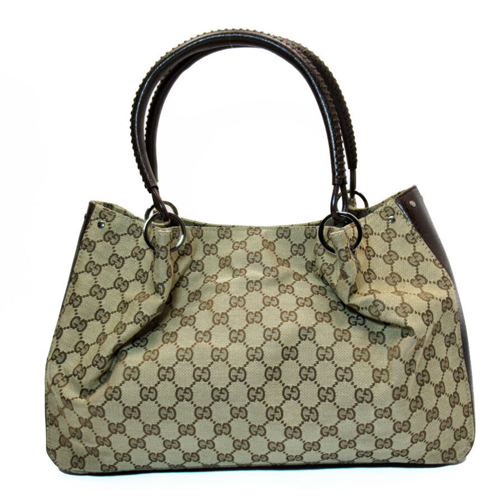 Gucci Abbey GG Canvas Leather Shoulder Bag Dark Tan Brown